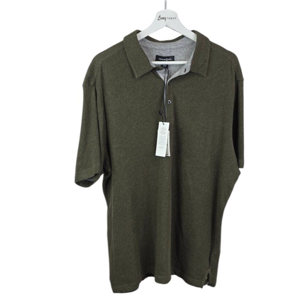 Treasure & Bond Men's Short Sleeve Stretch Polo, Henley, Green Heathered, Sz XL